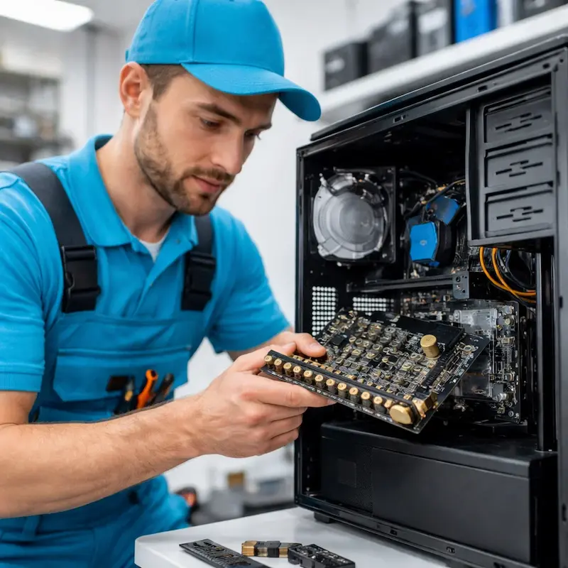 Мастер устанавливает звуковую карту на ПК в Климовске